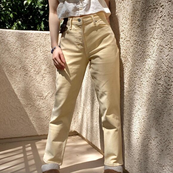 Banana Republic Pastel Yellow High-Rise Straight Ankle Cut Premium Denim Jeans - Picture 3 of 9